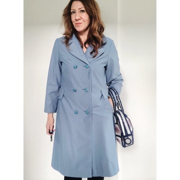 1960s Trench Coat, Size L, Slate Blue Coat - Picture 9 of 10